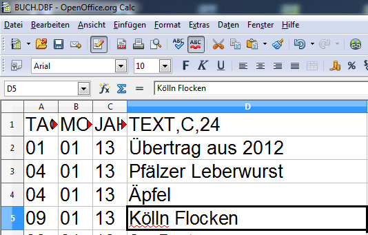 OpenOffice 3 mit DBase Datei