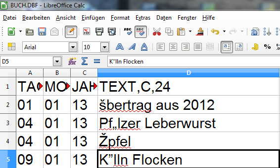Libre Office 4 Calc mit DBase Datei