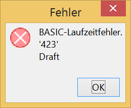 Fehlermeldung, die angezeigt wird
