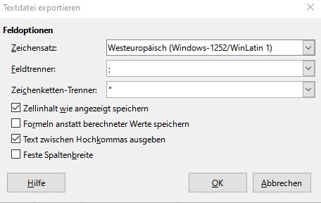 Filtereinstellungen beim Speichern
