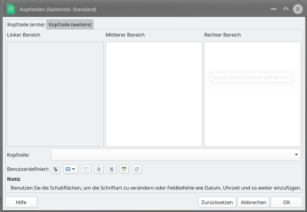 ausgegrautes Feld erste Seite (links)