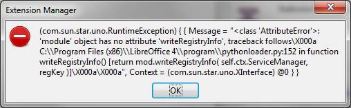 Fehlermeldung bei Installation der Extension