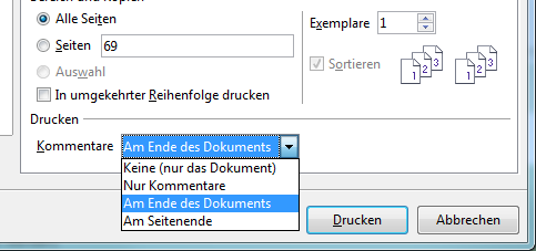 Ausdruck von Kommentare