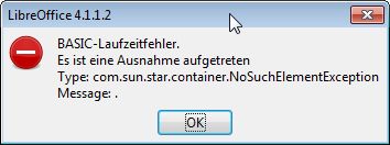 Fehlermeldung von Libreoffice