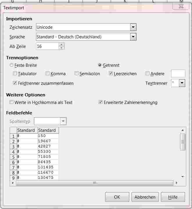 Importeinstellungen