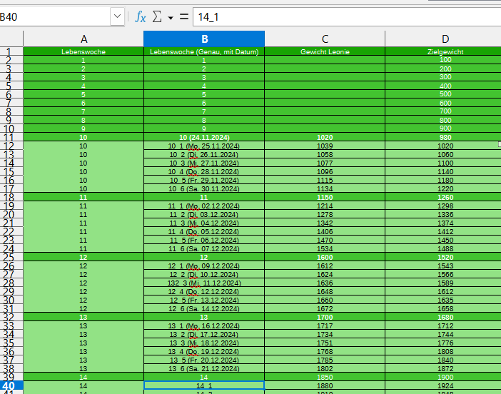 Aufbau der Tabelle