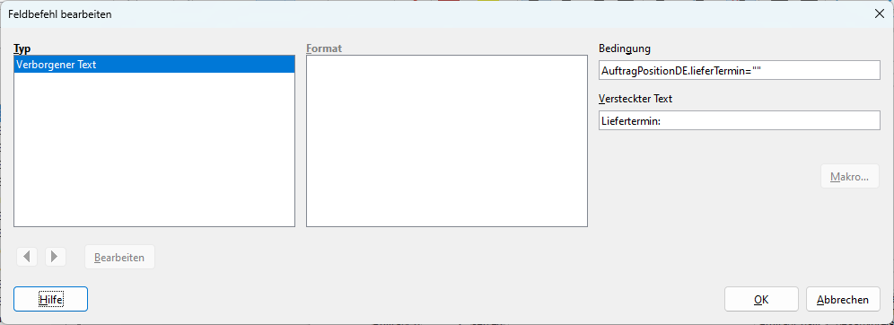 Das ist die aktuelle Bedingung im LO Writer
