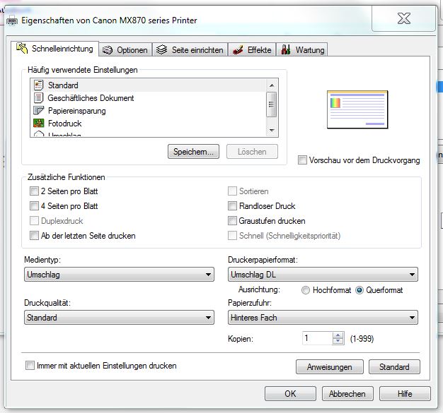 Druckerdialog MX870 unter Win7