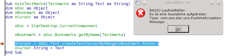 Fehlermeldung Bookmark