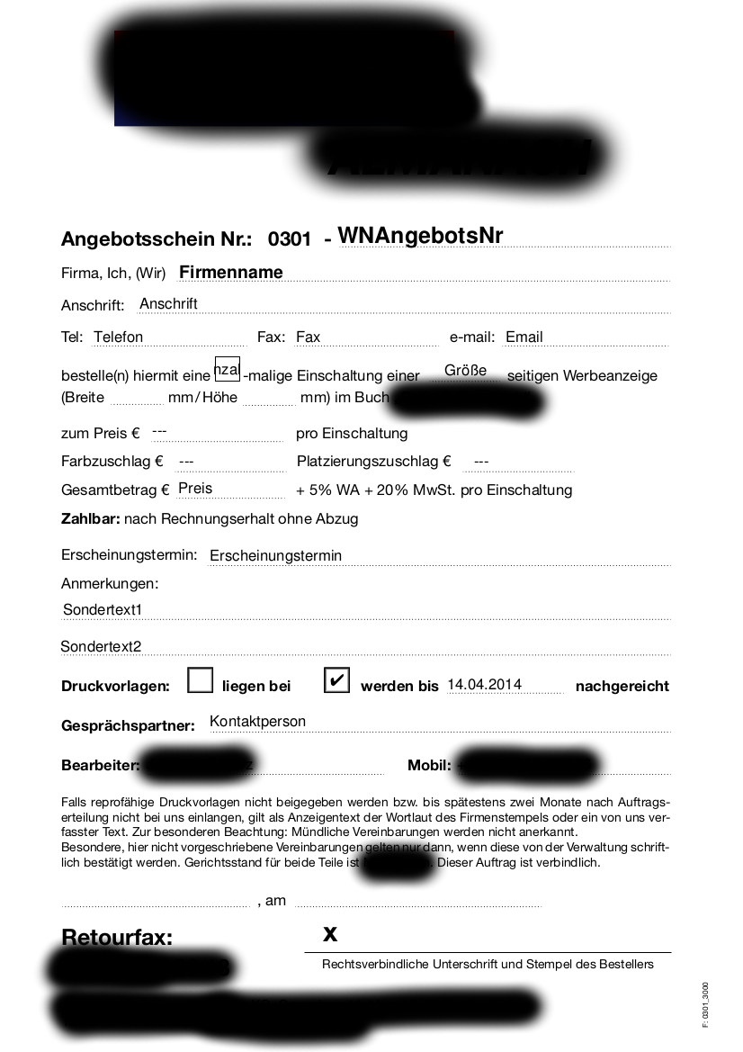 Angebotsschein, wie er ausschauen sollte