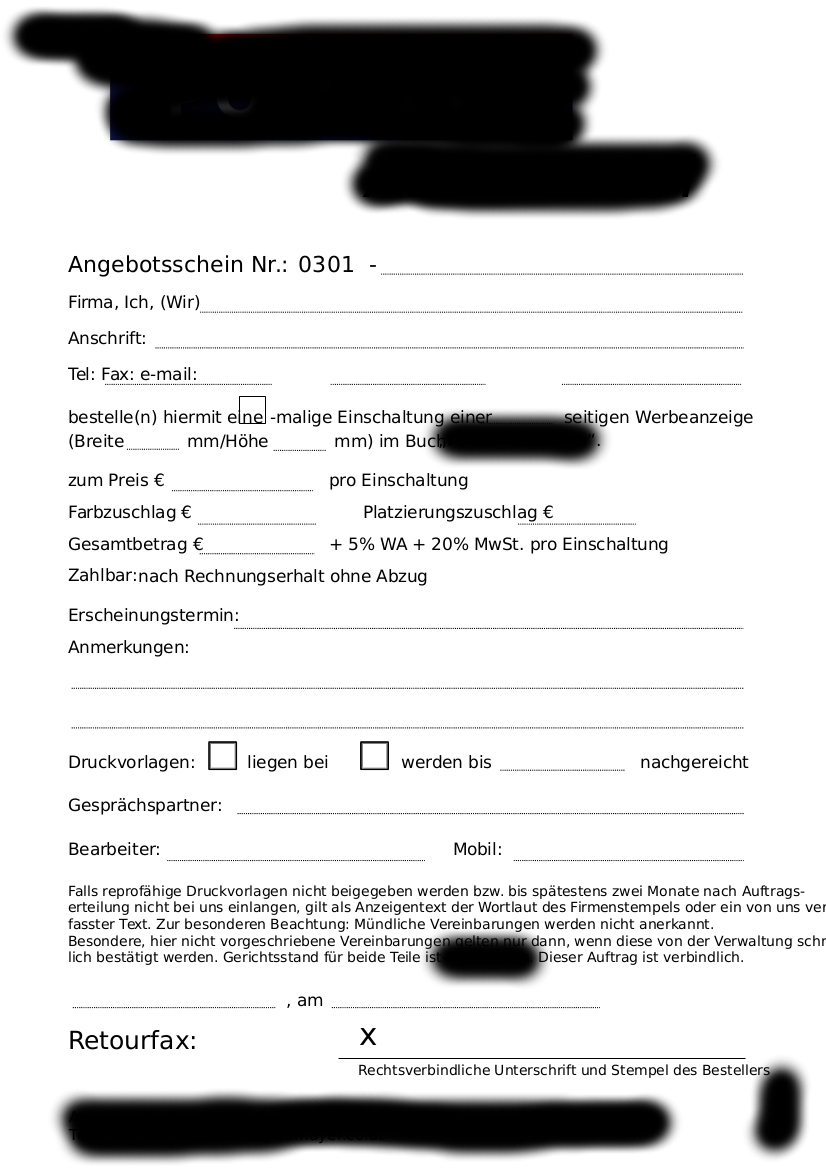 Angebotsschein, wie er mit LO geöffnet ausschaut