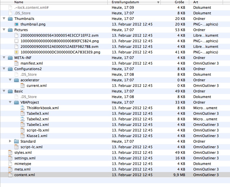 Screenshot der Zip-Datei der nicht öffnenden .ods Datei.