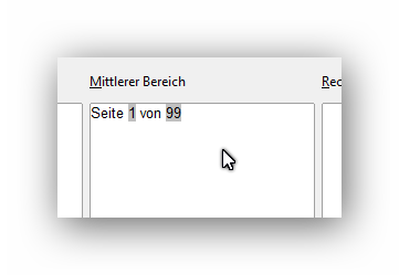 Einstellung in Fußzeile