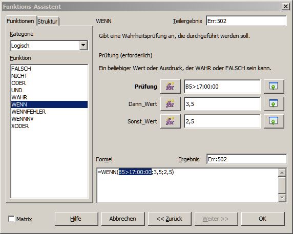 die gemachten eingaben im assistenten