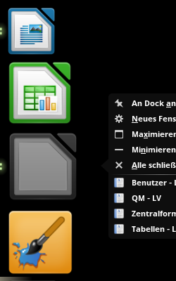 Docky mit Base-Formularfenstern