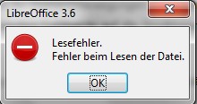 Fehlermeldung beim Einfügen einer pdf-Datei in libreoffice Writer