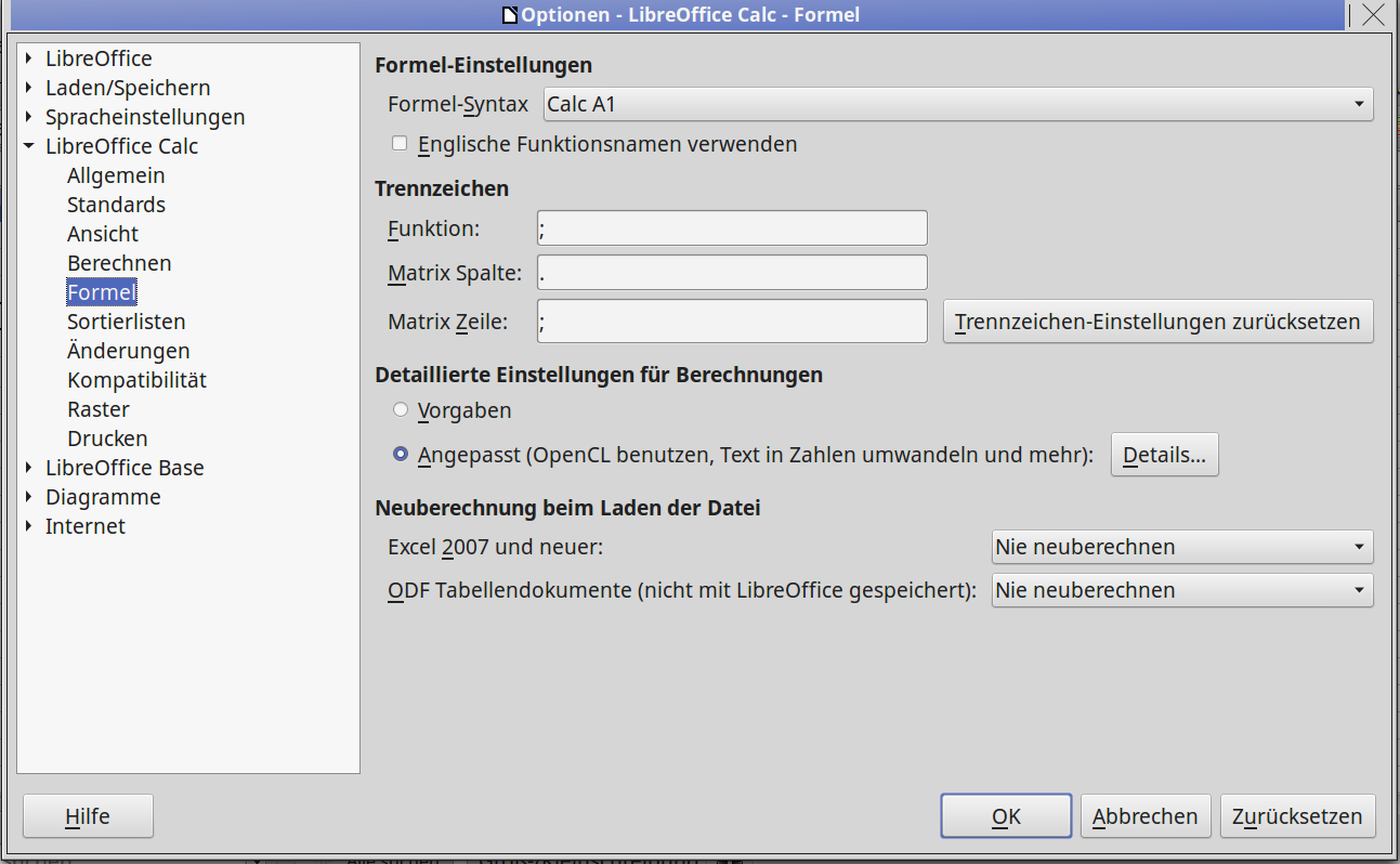 Einst.Option Formel