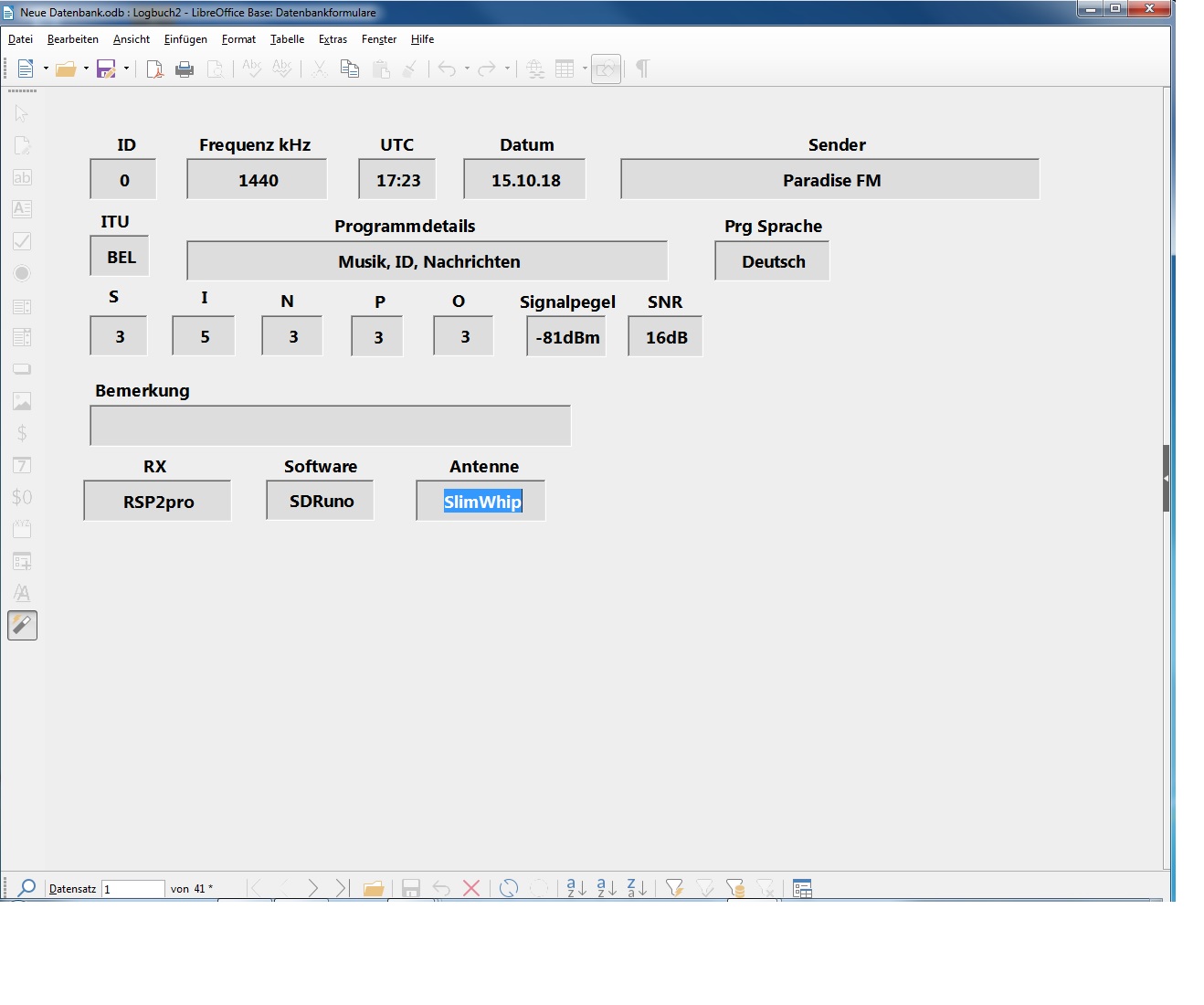 Screenshot des Formulars.